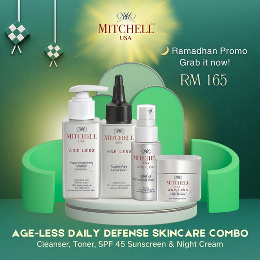 Mitchell USA Age-Less Daily Defense Skincare Set | Cleanser, Toner, SPF 45 Sunscreen & Night Cream