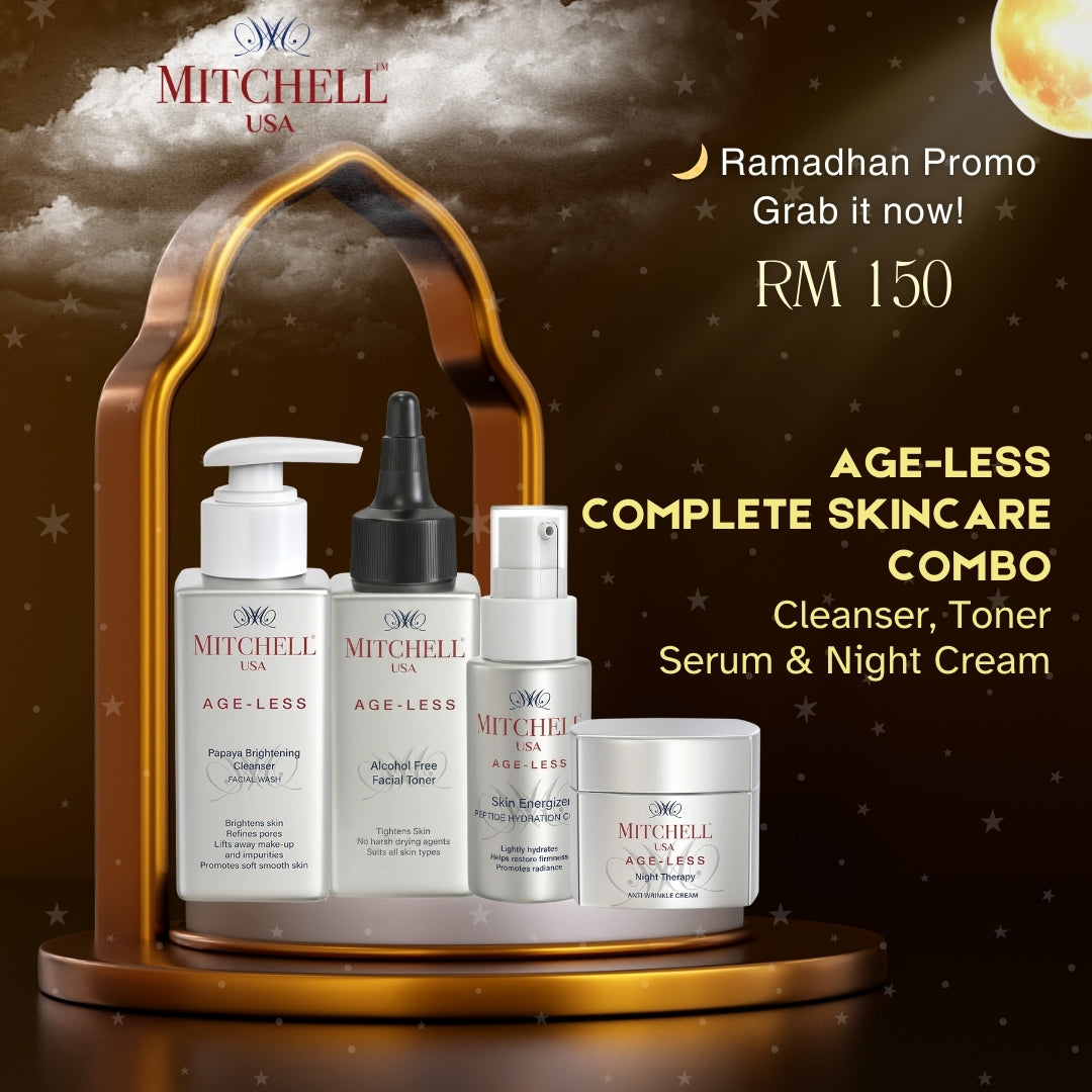 Mitchell USA Age-Less Complete Skincare Set | Cleanser, Toner, Serum & Night Cream